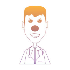 cartoon doctor with red nose and stethoscope over white background, colorful design. vector illustration