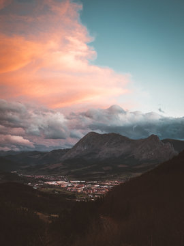 Colorful sky above mountain valley
