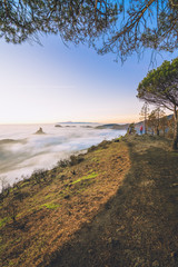 Natural hikes overlooking a landscape of mountains and a sea of clouds. In the Canary Islands.