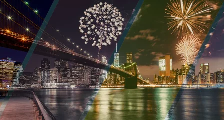 Zelfklevend Fotobehang Fireworks over Manhattan, New York City. © ungvar