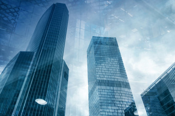 Fototapeta na wymiar Moscow - city Business center buildings. double exposure Background for Business and finance concept