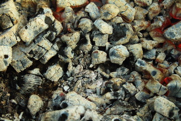 Hot coals in the grill. Close-up. Background.
