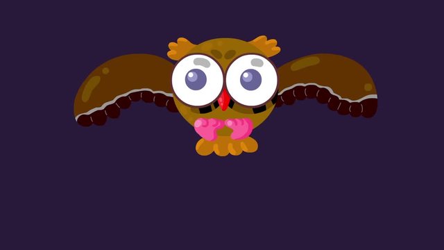 Happy cartoon flying owl with alpha channel. Wake up at night!