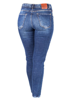 Sexy woman blue jeans. Fit female butt in blue jeans. Isolated on white