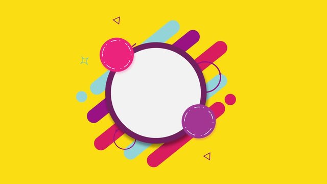 Summer bright frame. Motion graphic flat animation, opening clip template on yellow background. Geometric intro layout for transitions, movies, news, TV shows, naive art related projects.