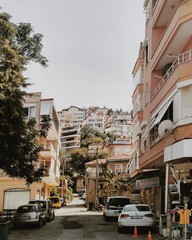 Fototapeta premium Turkey street in summer. Alanya city with cars