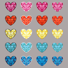 Set of colorful vector hearts in a form of diamond
