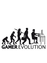 entwicklung computer pc sitzen tastatur maus bildschirm schreibtisch evolution entwicklung controller spielen logo design sonnenbrille pro gamer headset