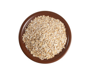 Plate with Oat Flakes Top View Isolated On White Background