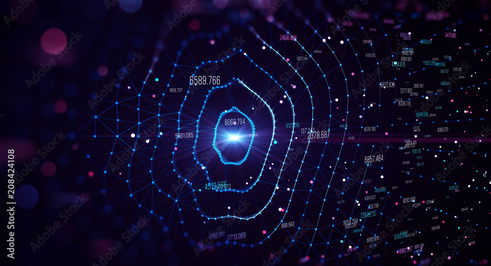 Poster Block chain network/Blockchain network concept, Distributed register technology , Block chain text and computer connection with blue background
