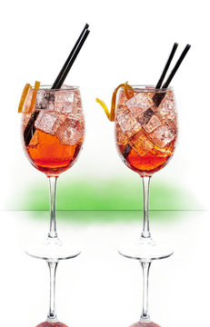 Spritz cocktails. Cold cocktail typical at Italian aperitivo or apericena on white background.