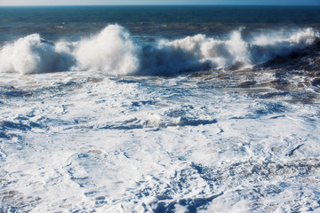 Strong Wind over Ocean Sea Storm at Sunset 