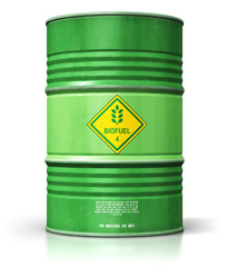 Green biofuel drum isolated on white background