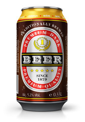 Dark beer can isolated on white background