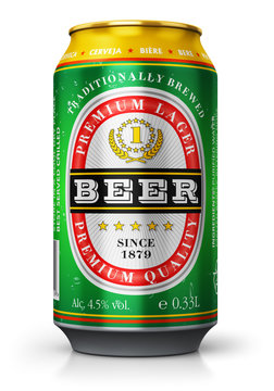 Naklejki Light lager beer can isolated on white background