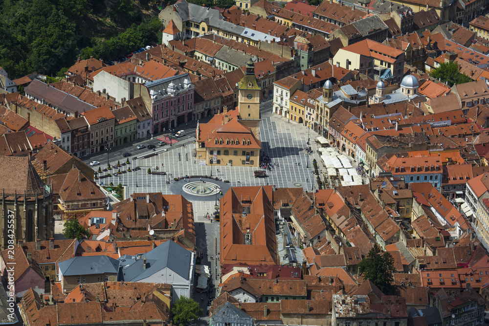 Poster View of Old Town Brasov from Mountain Tampa, Transylvania, Romania