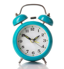 Blue alarm clock isolated on white background