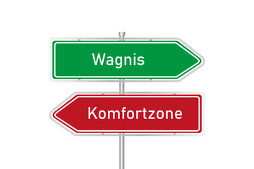 Rotes und grünes Straßenschild - Wagnis / Komfortzone