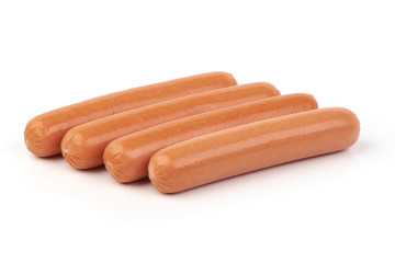 Fresh boiled Sausages, isolated on white background