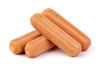 Fresh boiled Sausages, isolated on white background