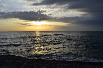 Sunset over the Black sea (Russia, Krasnodar region, Tuapse).