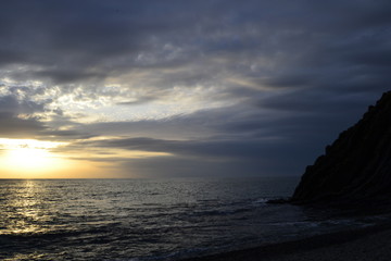 Fototapeta premium Sunset over the Black sea (Russia, Krasnodar region, Tuapse).