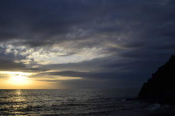 Sunset over the Black sea (Russia, Krasnodar region, Tuapse).