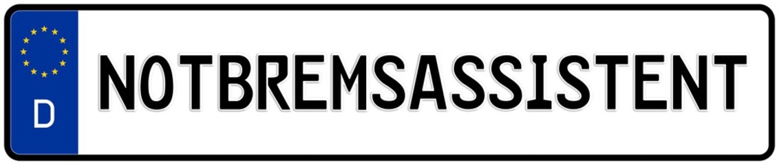 spkw59 SignPersonenKraftWagen spkw - Schrift: Notbremsassistent (Advanced Emergency Breaking System / AEBS) - Kennzeichen: LKW Kennzeichen / Nummernschild - banner xxl g6184