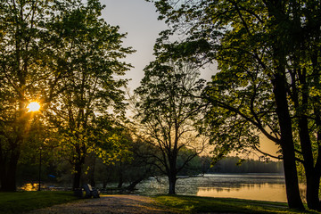 Spring evening park in Russia