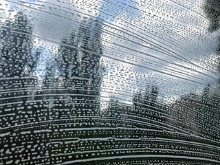 Glass with soapy pattern.