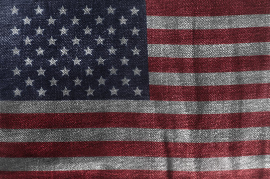 USA flag On Jeans Denim Texture. Closeup of United States of America Flag