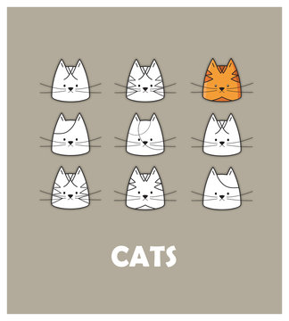 Cat doodles, collection of vector illustrations