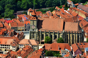 Naklejka premium View of Old Town Brasov with Black Church from Mountain Tampa, Transylvania, Romania