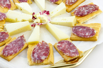 Appetizer with cheese and Italian salami