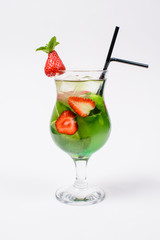 mohito Mojito cocktail glass white background lime mint strawberry