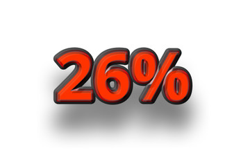 sechsundzwanzig Prozent - agressive rote Zahl mit schwarzem Rand und Schatten auf weißen Hintergrund geeignet u.a. für Preisreduzierung, Sale, Restposten