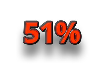 einundfünfzig Prozent - agressive rote Zahl mit schwarzem Rand und Schatten auf weißen Hintergrund geeignet u.a. für Preisreduzierung, Sale, Restposten