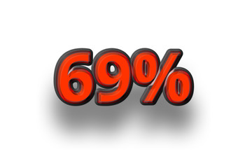 neunundsechzig Prozent - agressive rote Zahl mit schwarzem Rand und Schatten auf wei&szlig;en Hintergrund geeignet u.a. f&uuml;r Preisreduzierung, Sale, Restposten