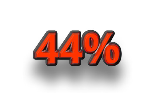 vierundvierzig Prozent - agressive rote Zahl mit schwarzem Rand und Schatten auf weißen Hintergrund geeignet u.a. für Preisreduzierung, Sale, Restposten