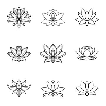 Set of lotus flower icons. Spa sign. Yoga design