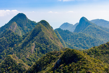 Naklejka premium Tropical green mountains on Langkawi island in Malaysia