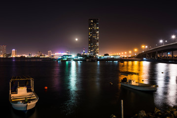 Fototapeta na wymiar Night view of Ras al Khaimah creek in UAE