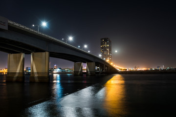 Fototapeta premium Night view of Ras al Khaimah creek in UAE