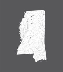 U.S. states - map of Mississippi. Please look at my other images of cartographic series - they are all very detailed and carefully drawn by hand WITH RIVERS AND LAKES.