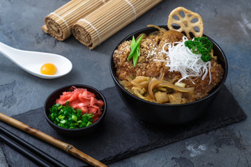 fried pork cutlet rice bowl Katsudon, Japanese food style