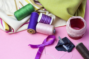Colorful thread spools used in fabric and textile industry