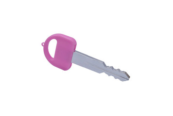 Pink car key  on white background