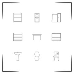 Furniture vector icons set. Outlined linear icons