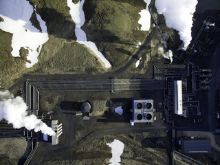 Aerial of hellisheidi powerplant Iceland