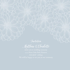 Wedding invitation with flowers of dahlias. Congratulations on your birthday, invitation card. Flower pattern. Element for printing, design, creativity, scrapbooking.